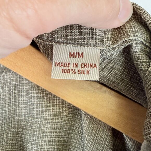 Tommy Bahama Mens Medium Tan 100% Silk Tropical Beach Bamboo Print Casual Shirt - Picture 6 of 7